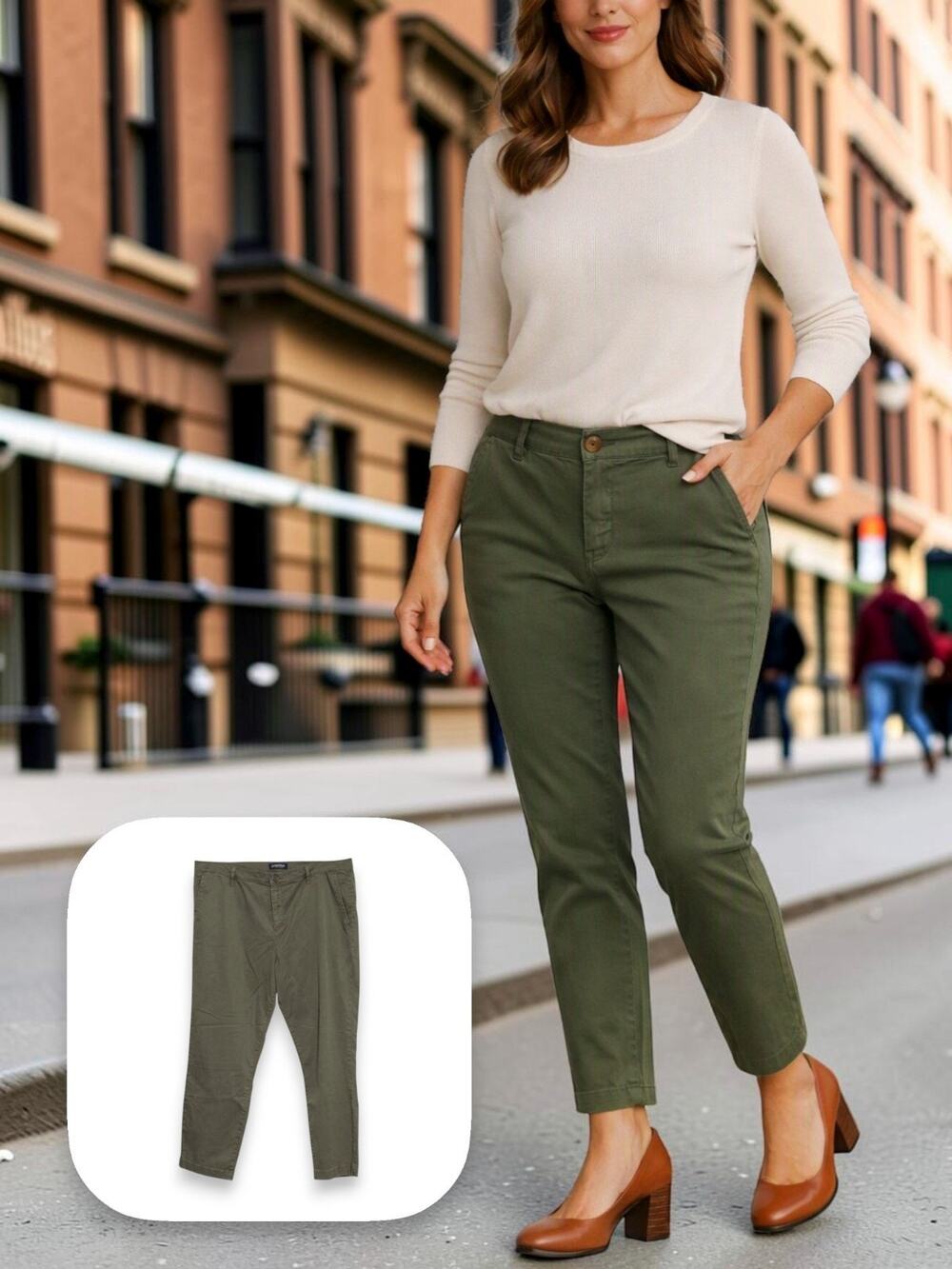 Nautical Jeans Co. Women's 14/34 Olive Green Nautica Stretch Ankle Pant